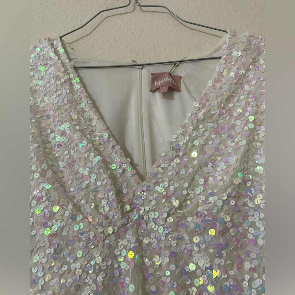 Show Me Your MuMu White Iridescent Sequin Mini Dress - Picture 4 of 9